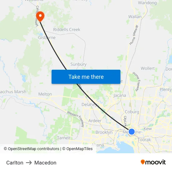 Carlton to Macedon map