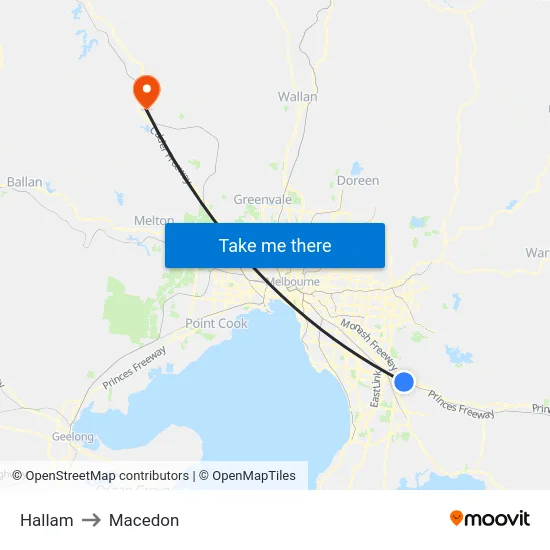 Hallam to Macedon map