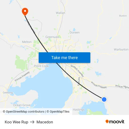 Koo Wee Rup to Macedon map