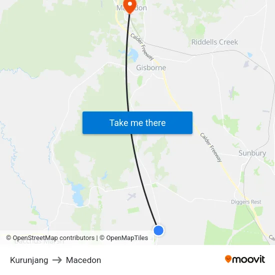 Kurunjang to Macedon map