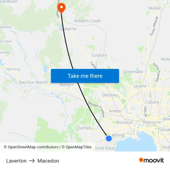Laverton to Macedon map