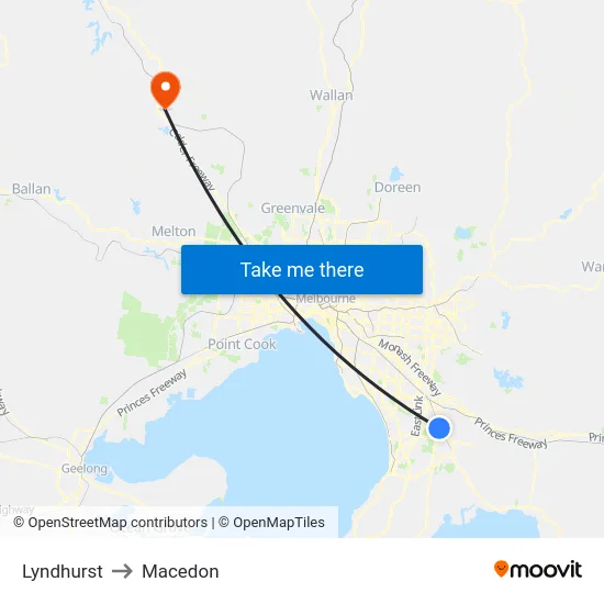 Lyndhurst to Macedon map