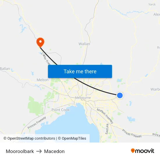Mooroolbark to Macedon map