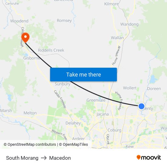 South Morang to Macedon map