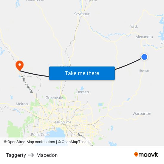 Taggerty to Macedon map