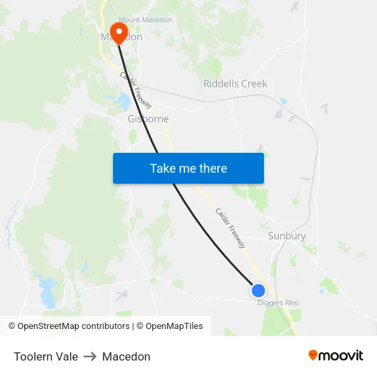 Toolern Vale to Macedon map