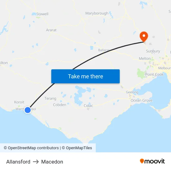 Allansford to Macedon map