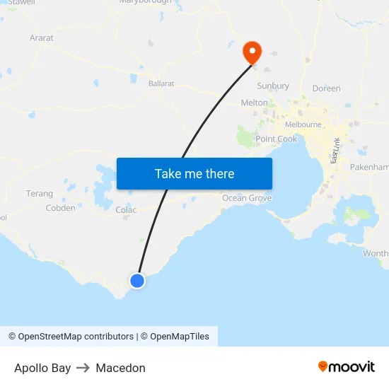 Apollo Bay to Macedon map