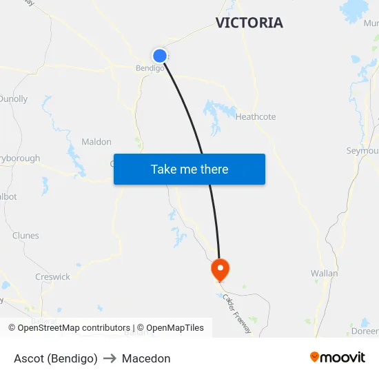 Ascot (Bendigo) to Macedon map