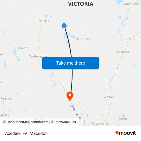 Axedale to Macedon map
