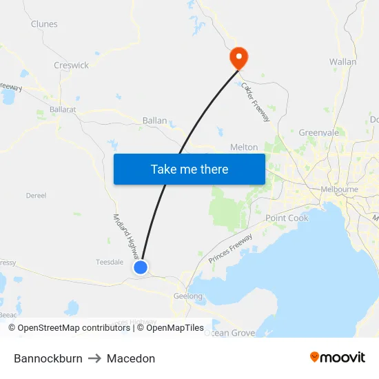 Bannockburn to Macedon map