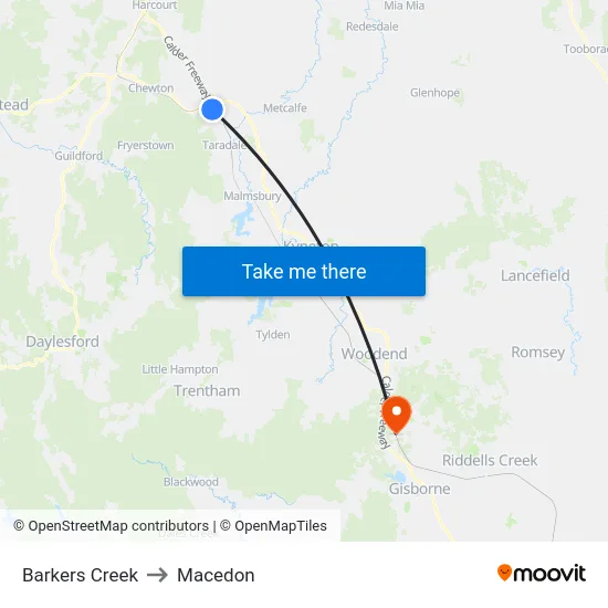Barkers Creek to Macedon map