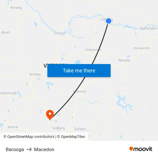 Barooga to Macedon map