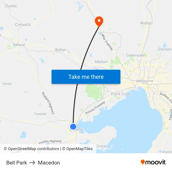Bell Park to Macedon map