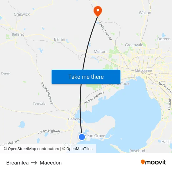 Breamlea to Macedon map