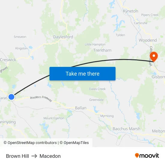 Brown Hill to Macedon map