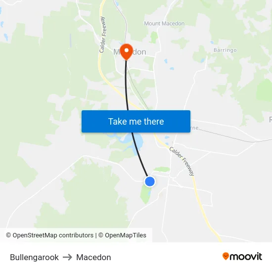 Bullengarook to Macedon map