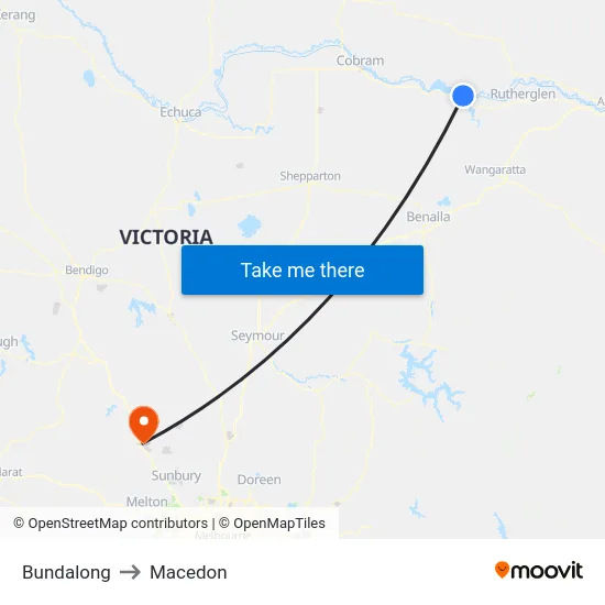 Bundalong to Macedon map
