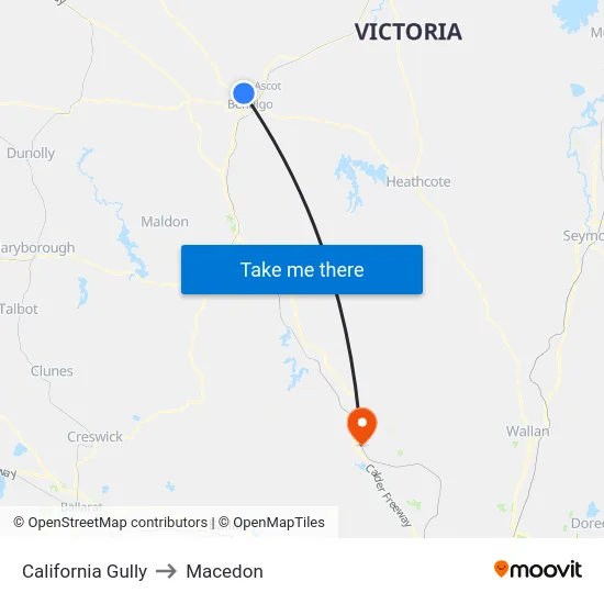 California Gully to Macedon map