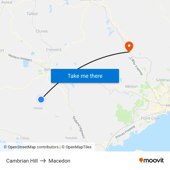 Cambrian Hill to Macedon map