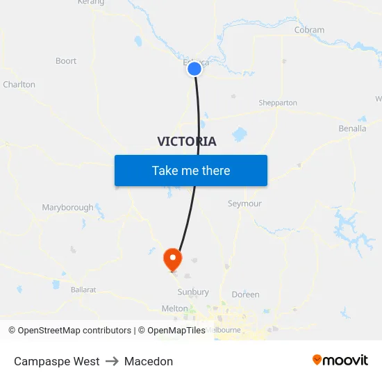 Campaspe West to Macedon map