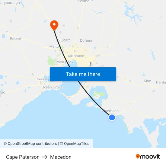 Cape Paterson to Macedon map