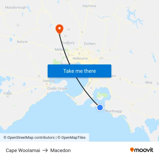 Cape Woolamai to Macedon map