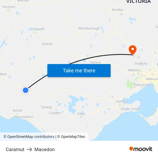 Caramut to Macedon map