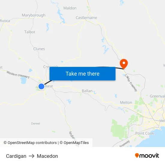 Cardigan to Macedon map