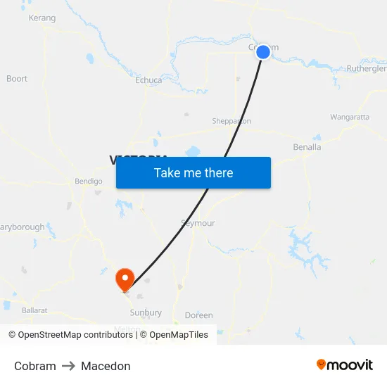 Cobram to Macedon map