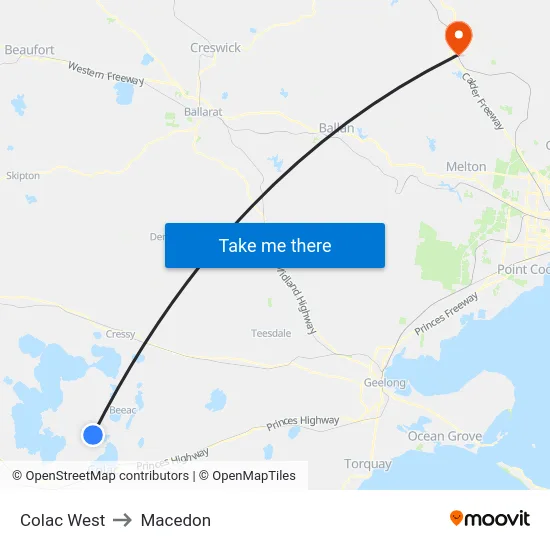 Colac West to Macedon map