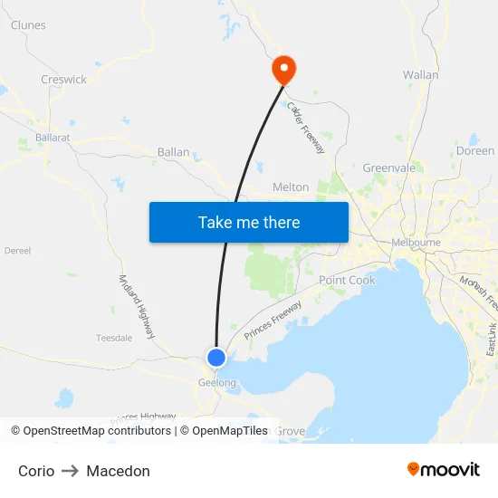 Corio to Macedon map