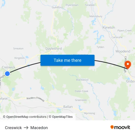 Creswick to Macedon map