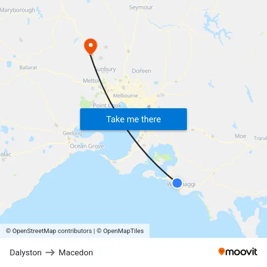 Dalyston to Macedon map