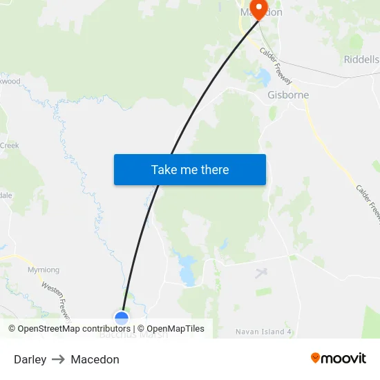 Darley to Macedon map