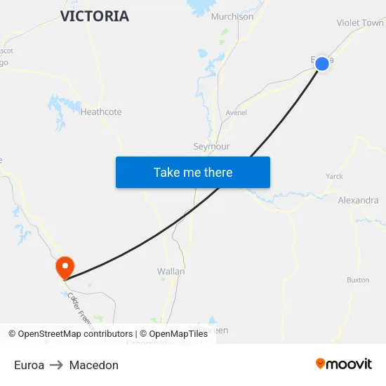 Euroa to Macedon map