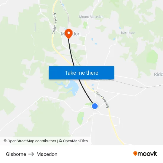 Gisborne to Macedon map