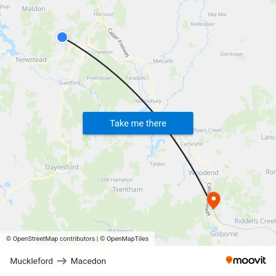 Muckleford to Macedon map