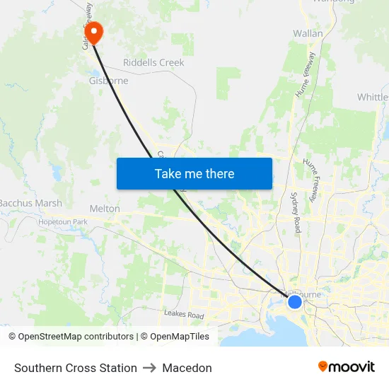 Southern Cross Station to Macedon map