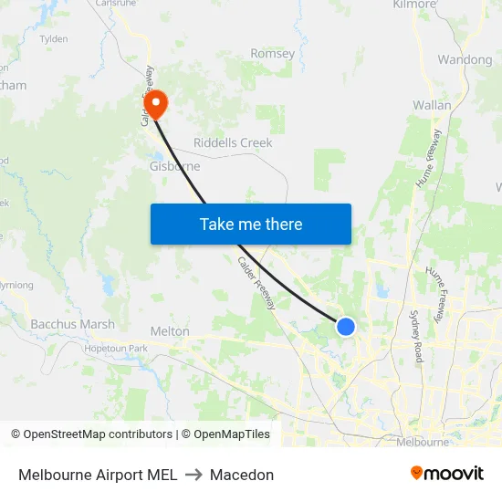 Melbourne Airport MEL to Macedon map