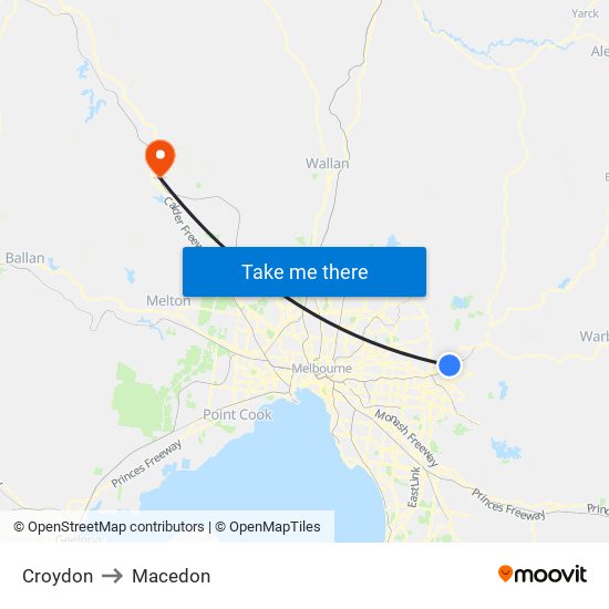 Croydon to Macedon map