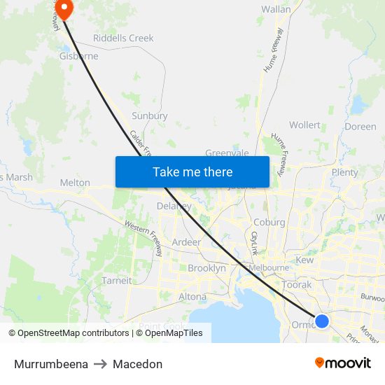 Murrumbeena to Macedon map