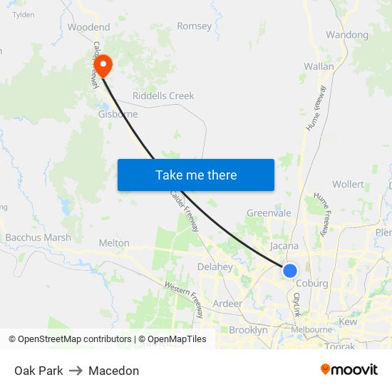 Oak Park to Macedon map