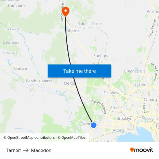 Tarneit to Macedon map