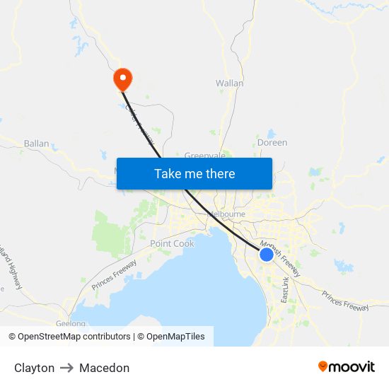 Clayton to Macedon map
