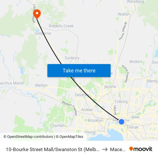 10-Bourke Street Mall/Swanston St (Melbourne City) to Macedon map