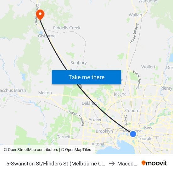 5-Swanston St/Flinders St (Melbourne City) to Macedon map