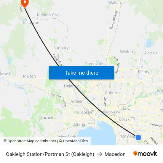 Oakleigh Station/Portman St to Macedon map