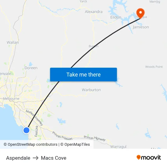 Aspendale to Macs Cove map
