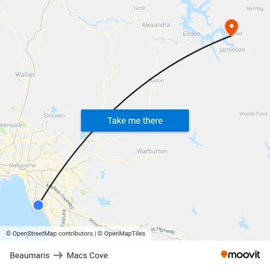 Beaumaris to Macs Cove map